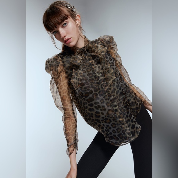 Zara Tops Nwot Zara Leopard Print Organza Blouse Poshmark